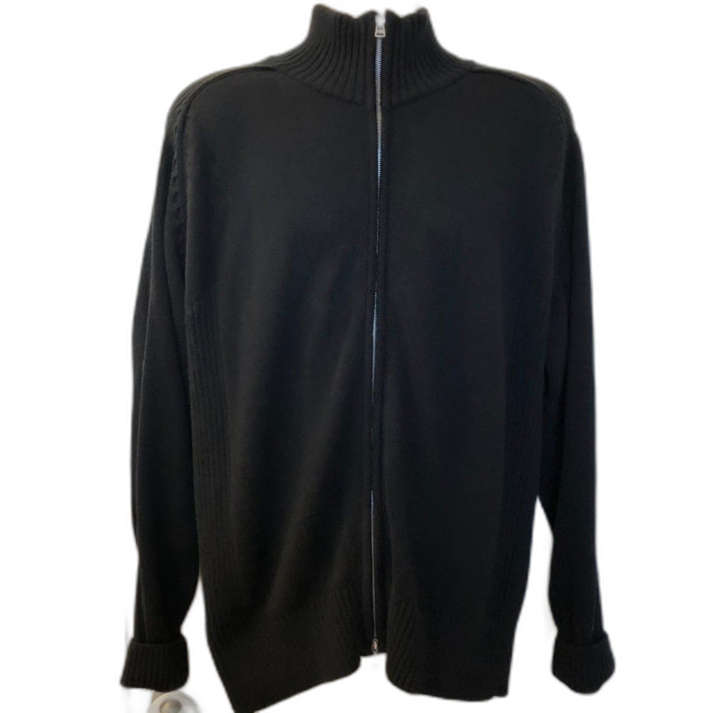 Alex Cannon Men's Black Full Zip Front Sweater Jacket Cardigan Mock Neck Large